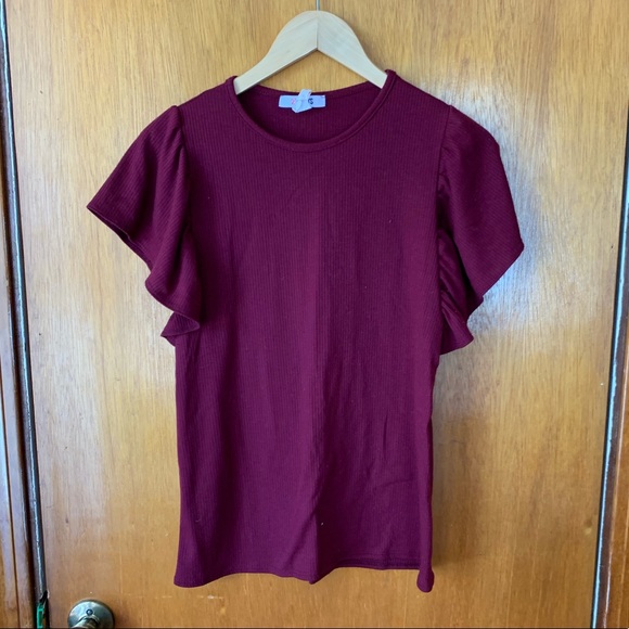 Tops - Maroon Top with Flowy Sleeves